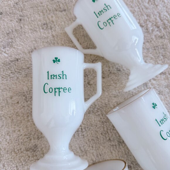 Vintage Milk Glass Irish Coffee Pedestal Mugs Set of 4 - Picture 5 of 12